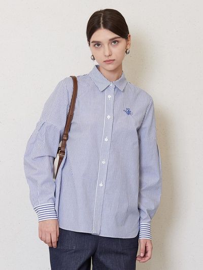 Jun by Jun k. Tuck Sleeve Stripe Shirt [Blue]