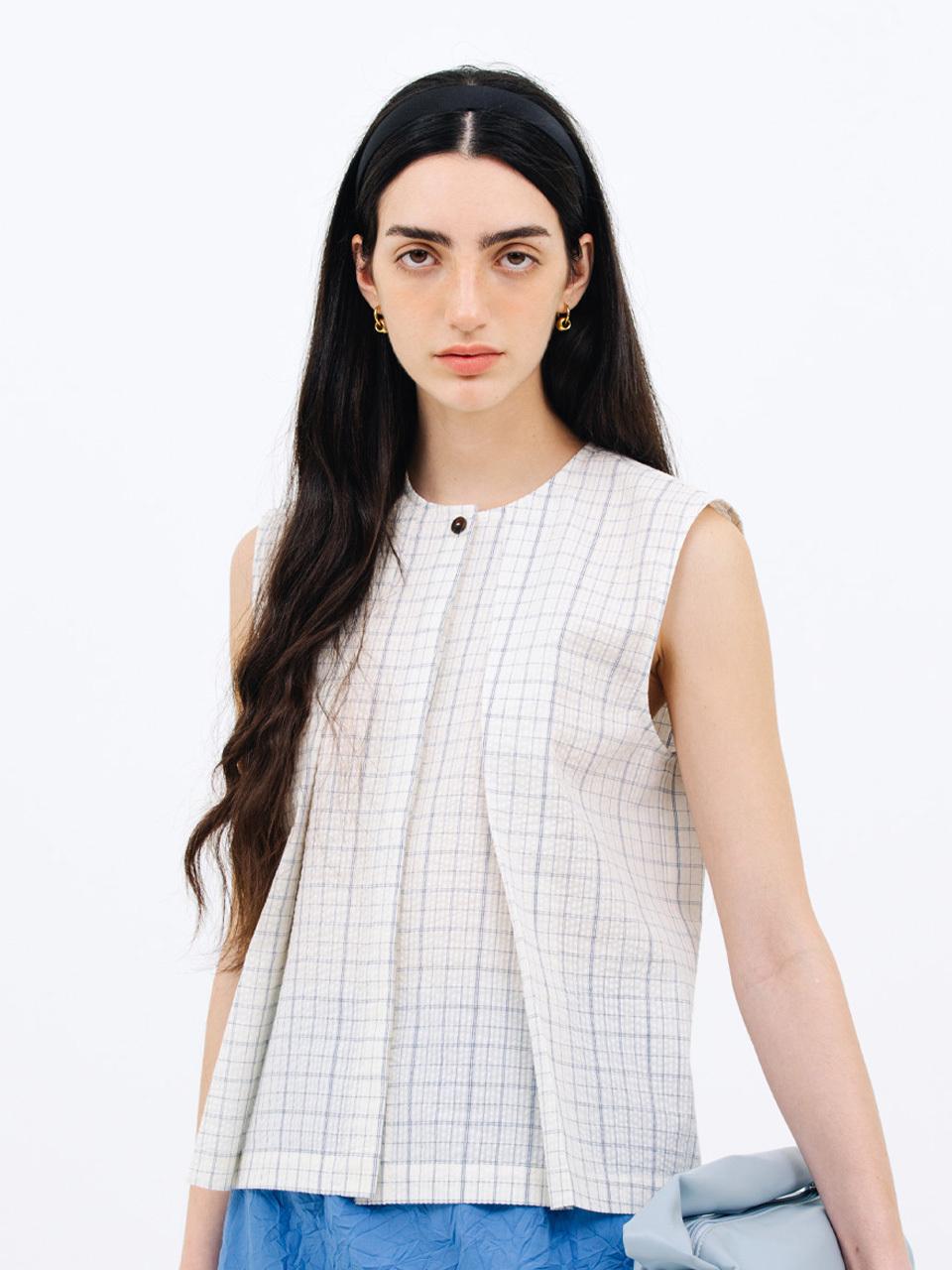 Jun by Jun k. Tuck Sleeveless Blouse_Check Blue