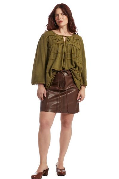June + Vie June + Vie Acid Wash Peasant Blouse