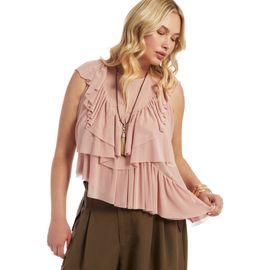 June + Vie June + Vie Asymmetric Ruffle Mesh Top