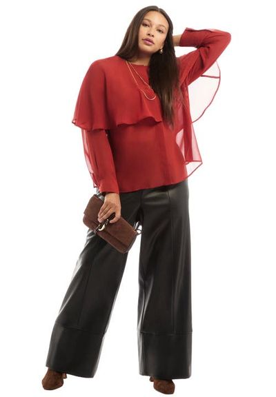 June & Vie June & Vie Chiffon Cuff Sleeve Cape Blouse (plus)