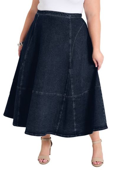 June + Vie June + Vie Fit And Flare Stretch Denim Midi Skirt