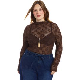 June & Vie June & Vie Floral Lace Mesh Funnel Neck Top (plus)