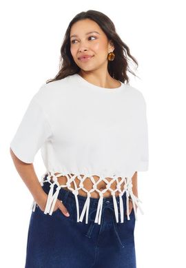 June & Vie June & Vie Fringe Trim Cropped Crewneck Tee (plus)