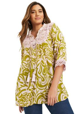 June + Vie June + Vie Lace-Trim Crinkle Blouse