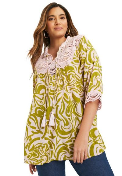 June + Vie June + Vie Lace-Trim Crinkle Blouse
