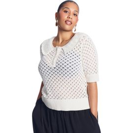 June & Vie June & Vie Lace Trim Pointelle Sweater Top (plus)