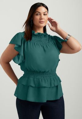 June + Vie June + Vie Mockneck Ruffle Blouse