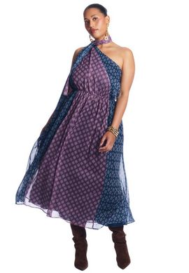June & Vie June & Vie One Shoulder Chiffon Maxi Dress With Neck Tie (plus)
