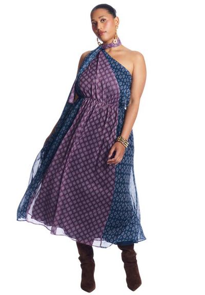 June & Vie June & Vie One Shoulder Chiffon Maxi Dress With Neck Tie (plus)