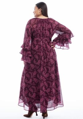 June & Vie June & Vie Ruffled Paisley Chiffon Maxi Dress (plus)