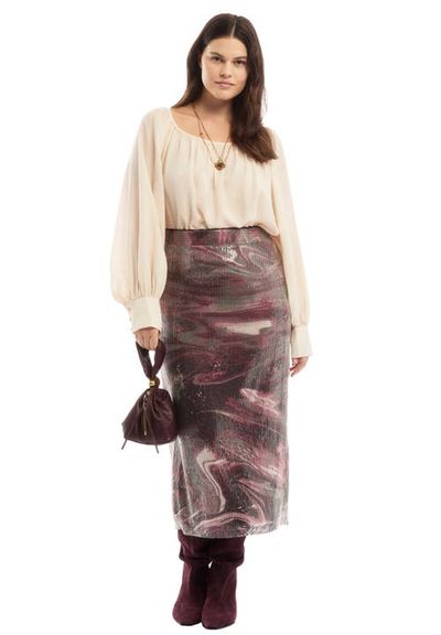 June + Vie June + Vie Sequined Mesh Column Midi Skirt