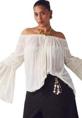 June & Vie June & Vie Sheer Crinkle Chiffon Off The Shoulder Top (plus)