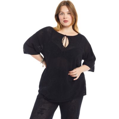 June & Vie June & Vie Tie Neck Jacquard Knit Tunic (plus)
