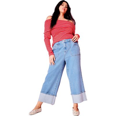 June + Vie June + Vie Wide Leg Cropped Cuffed Jeans