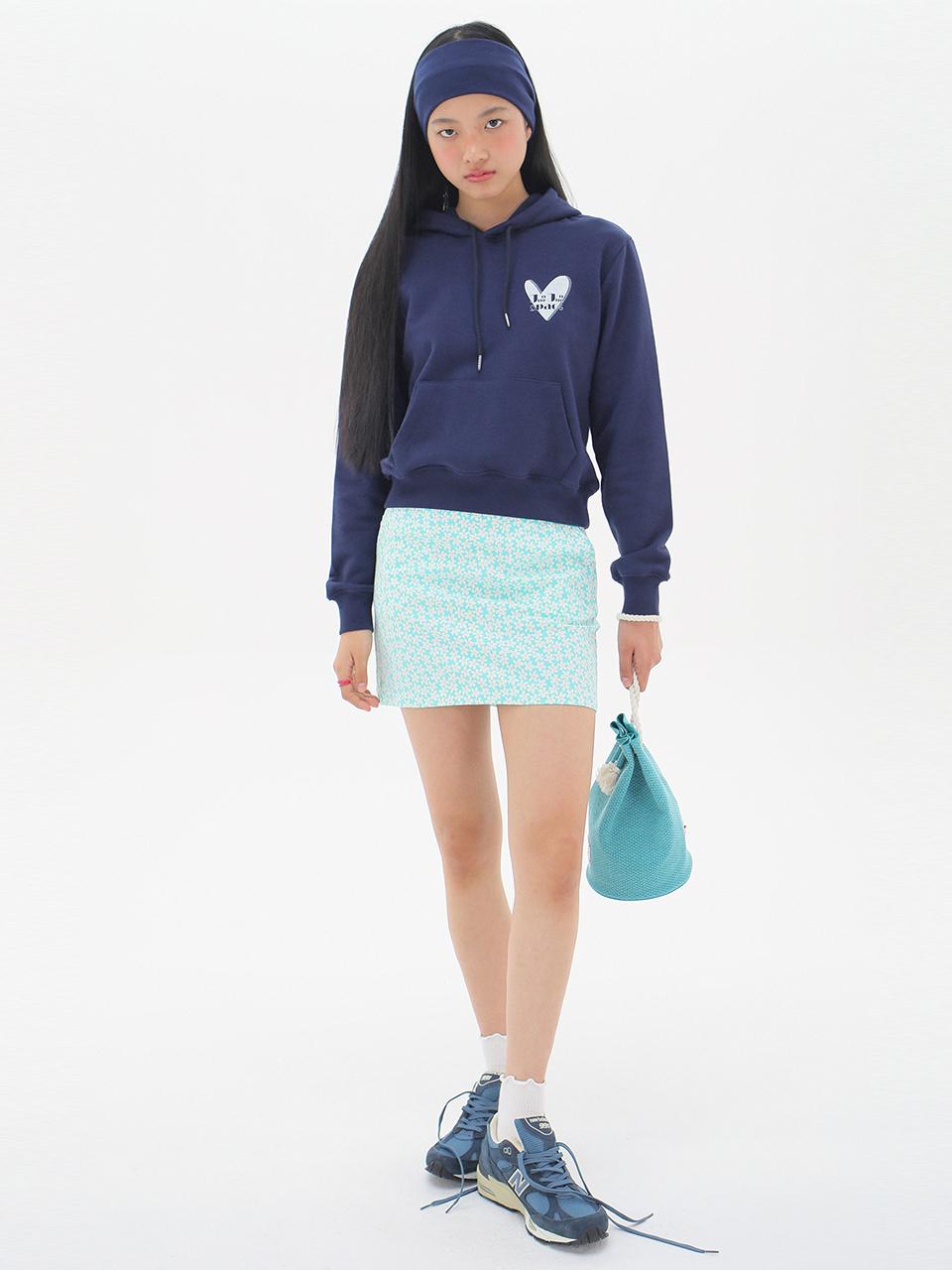 JUNEJUNE SPACE Blossom Floral Print Cotton Blend Mini Skirt [Light Blue]