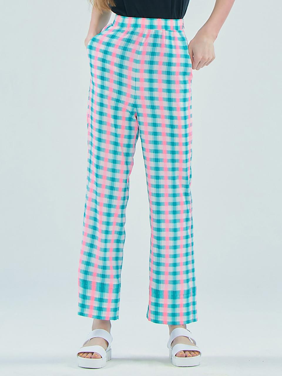 JUNEJUNE SPACE Check Seersucker Straight Pants [Pink]