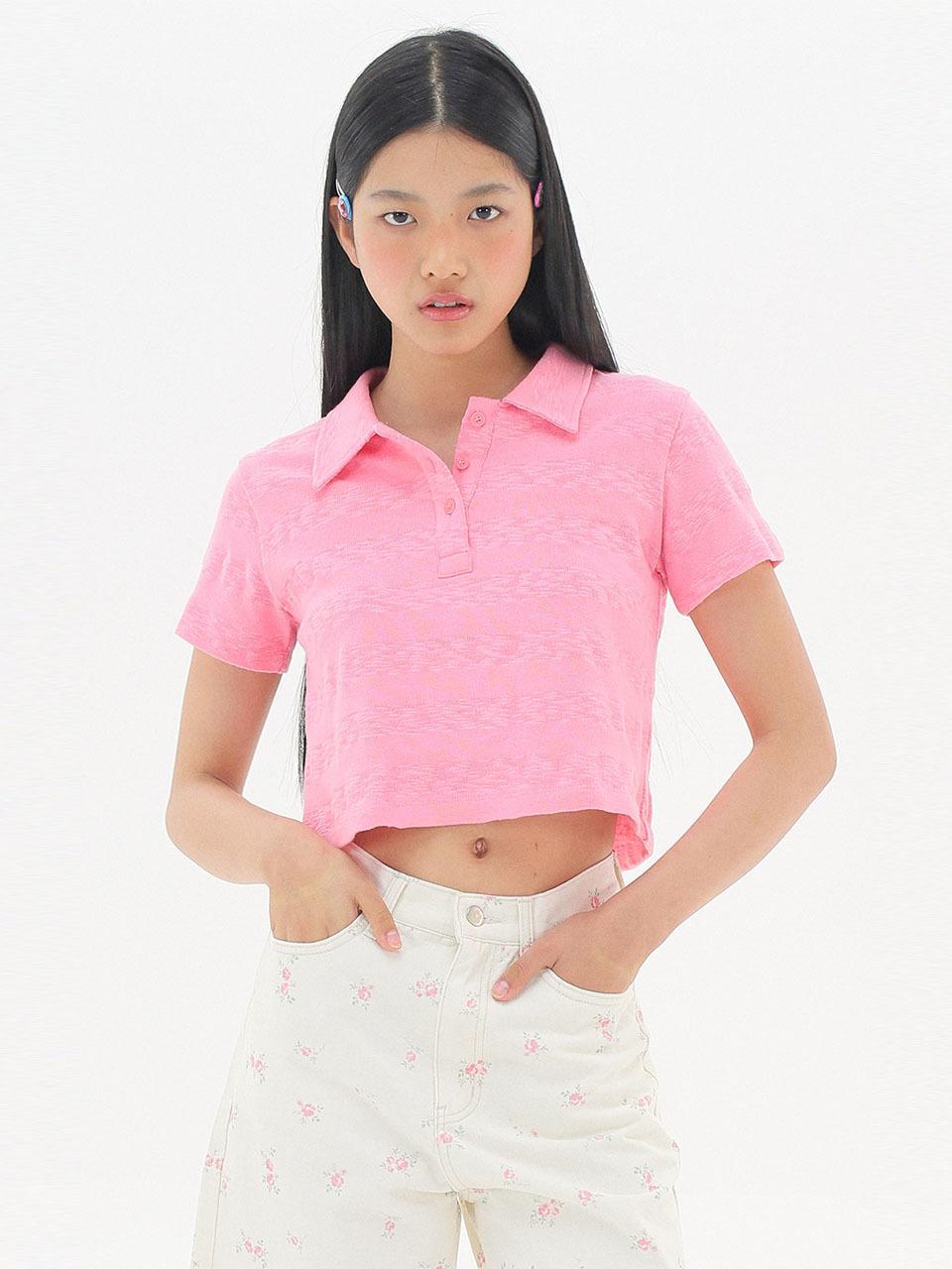 JUNEJUNE SPACE Cotton Cropped T-shirt [Pink]