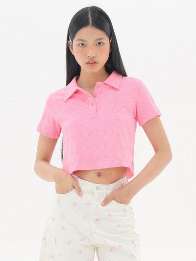 JUNEJUNE SPACE Cotton Cropped T-shirt [Pink]