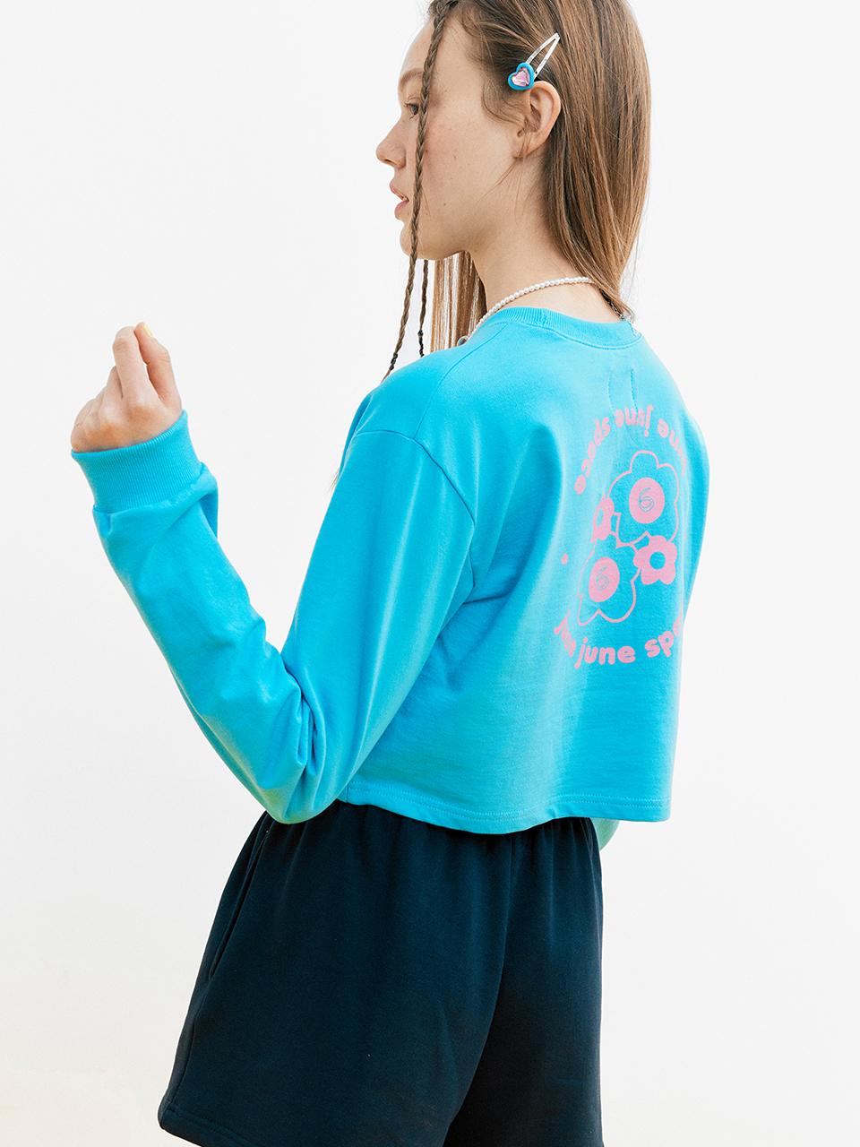 JUNEJUNE SPACE Cotton Lightweight Crop Sweatshirt [Blue]