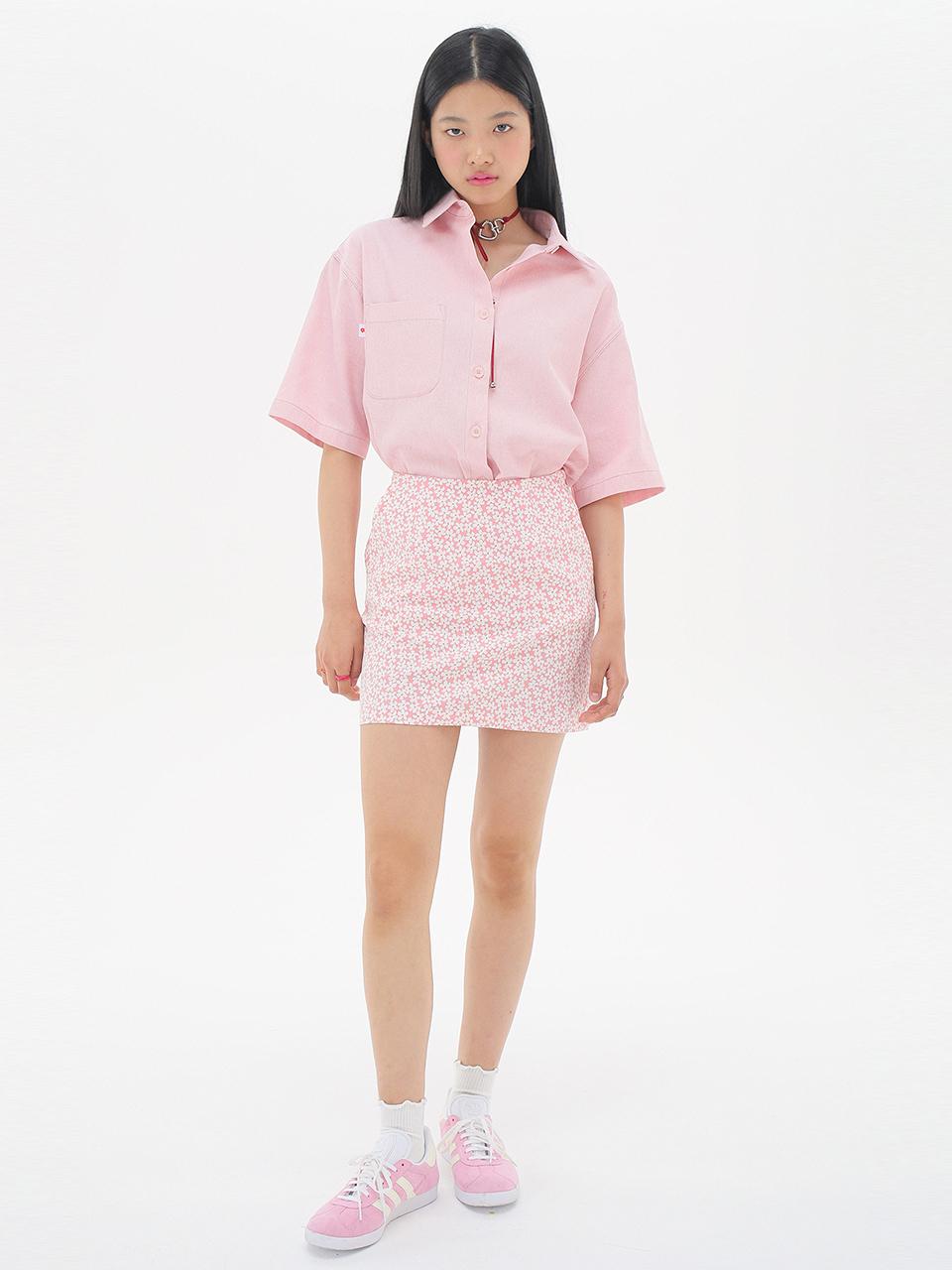 JUNEJUNE SPACE Floral Cotton Blend Mini Skirt [Pink]