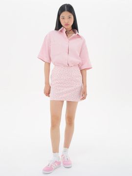 JUNEJUNE SPACE Floral Cotton Blend Mini Skirt [Pink]