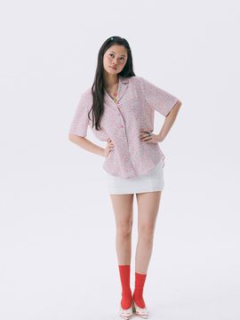 JUNEJUNE SPACE Floral Seersucker Relaxed Fit Shirt [Light Pink]