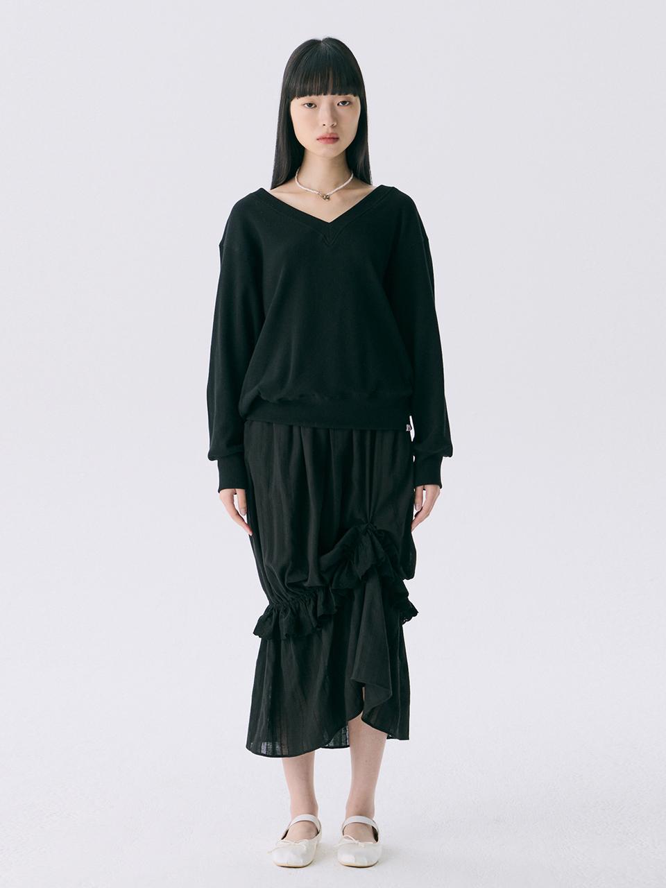 JUNEJUNE SPACE Frill Long Skirt [Black] (VOL12)