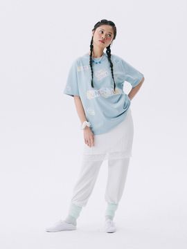 JUNEJUNE SPACE Oversized Drawing Print Cotton T-shirt [Light Blue]