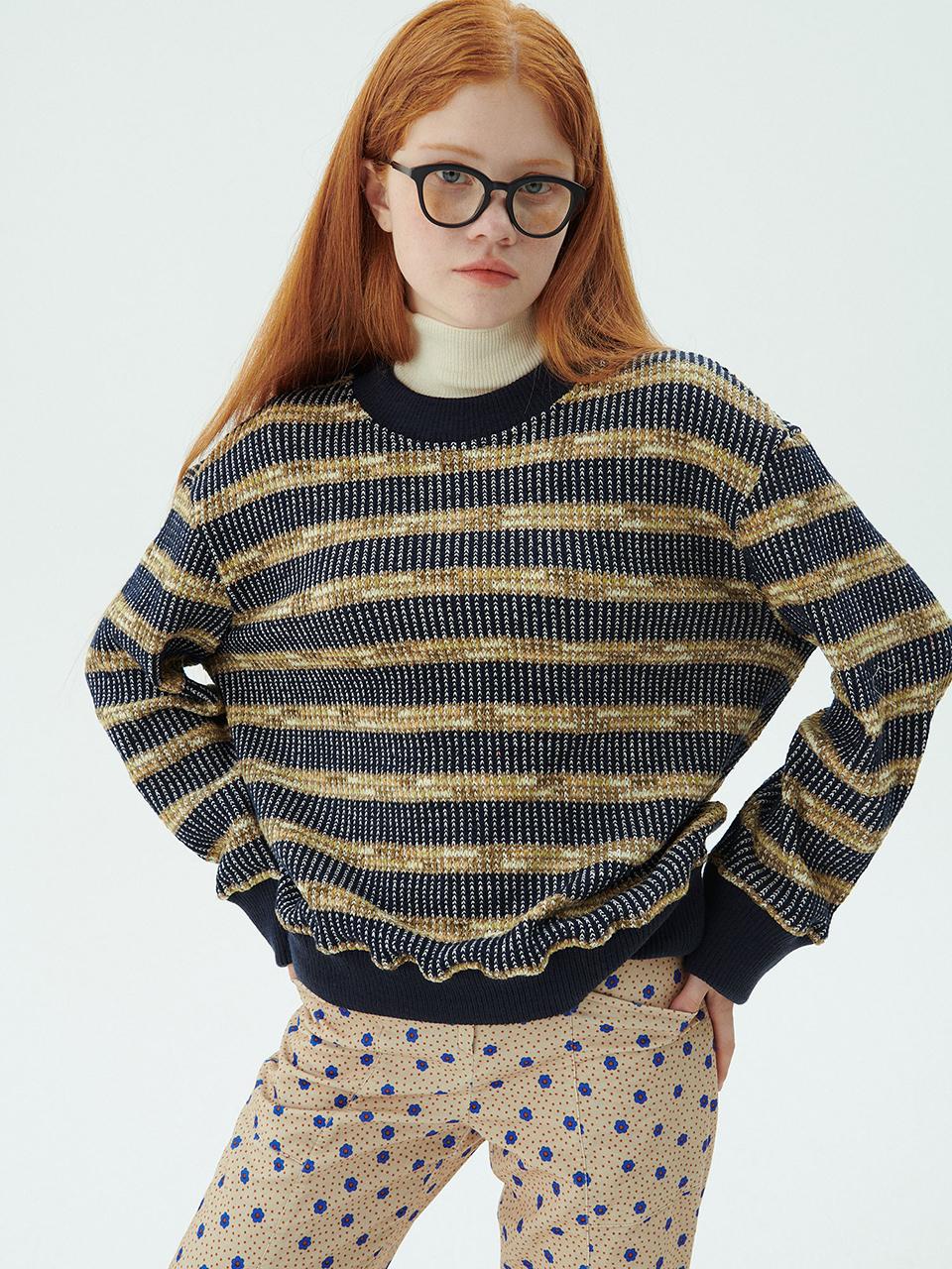 JUNEJUNE SPACE Oversized Irregular Knit Pullover [Navy]