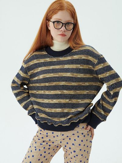 JUNEJUNE SPACE Oversized Irregular Knit Pullover [Navy]