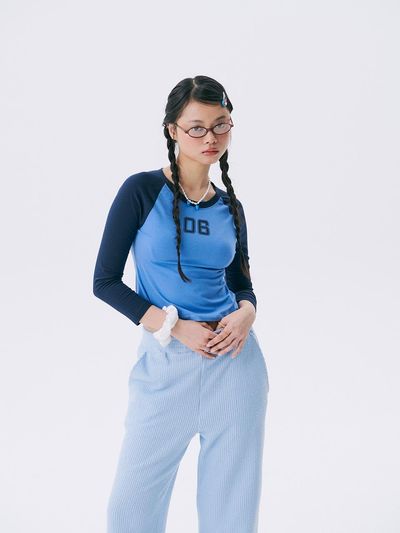JUNEJUNE SPACE Raglan Contrasting 3/4 Sleeve T-shirt [Navy]