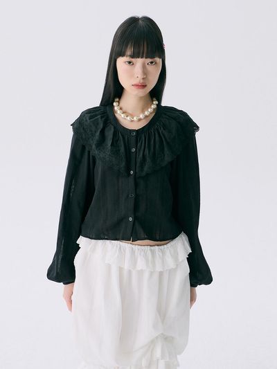 JUNEJUNE SPACE Ruffle Blouse [Black] (VOL12)