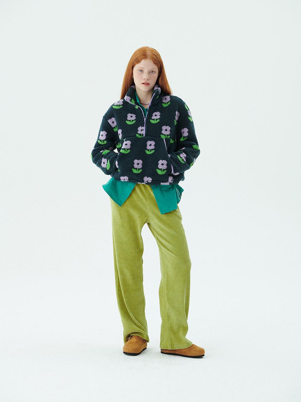 JUNEJUNE SPACE Shearing Half Zip-up Jacquard Fleece Jacket [Green]