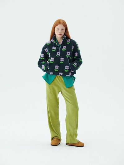 JUNEJUNE SPACE Shearing Half Zip-up Jacquard Fleece Jacket [Green]