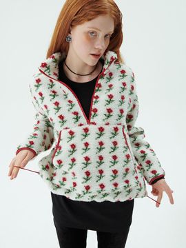 JUNEJUNE SPACE Shearing Wool Fleece Half Zip-up Jacket [Beige]