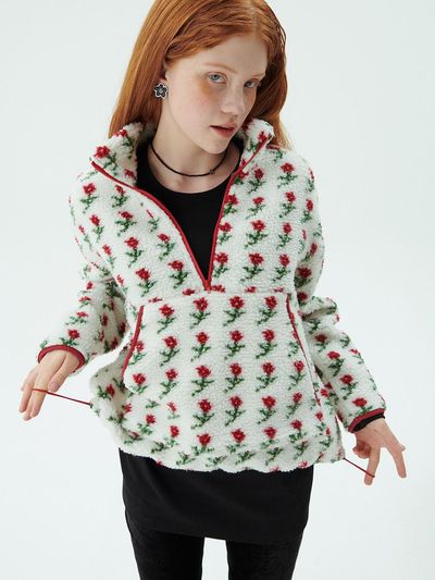 JUNEJUNE SPACE Shearing Wool Fleece Half Zip-up Jacket [Beige]