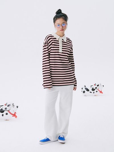 JUNEJUNE SPACE Stripe Rugby Boxy Cotton T-shirt [Black]