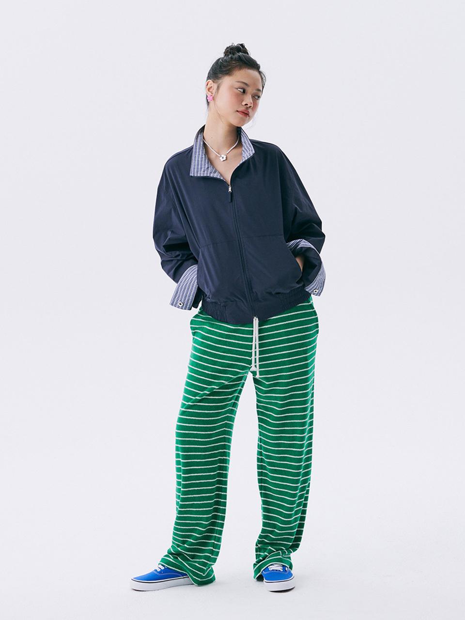 JUNEJUNE SPACE Stripe Terry Wide Fit Pants [Green]