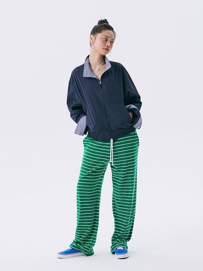 JUNEJUNE SPACE Stripe Terry Wide Fit Pants [Green]