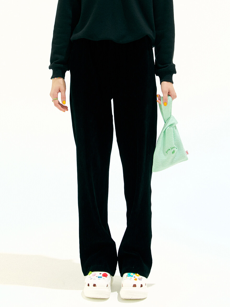 JUNEJUNE SPACE Two Tone Velour Pants (Black)