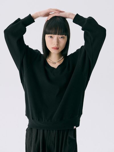 JUNEJUNE SPACE V-neck Waffle T-shirt (VOL12) [Black]