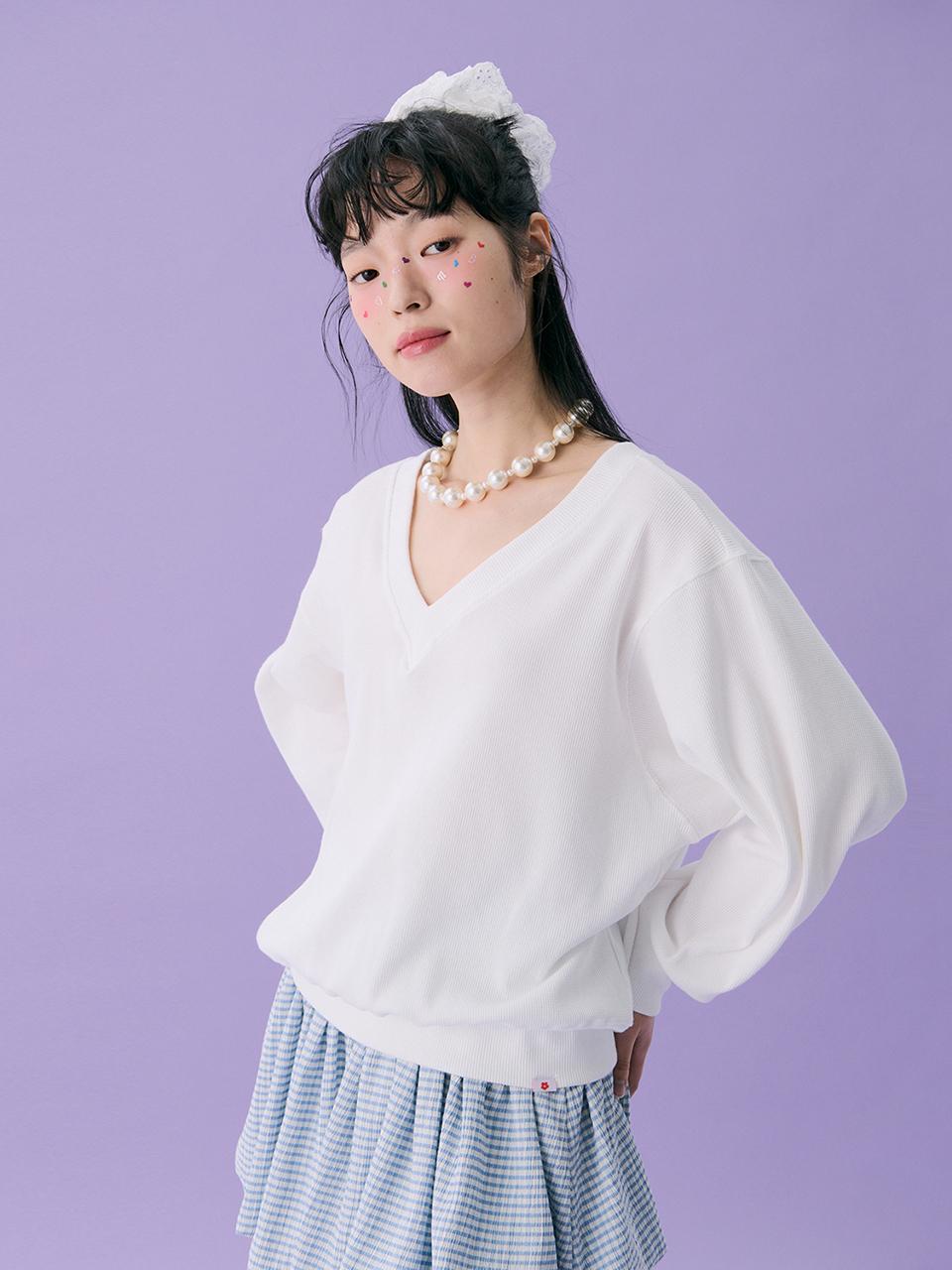 JUNEJUNE SPACE V-neck Waffle T-shirt (VOL12) [Ivory]