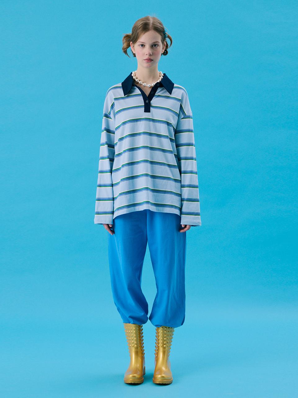 JUNEJUNE SPACE VOL11 Stripe Rugby Boxy T-shirt [Sky blue]