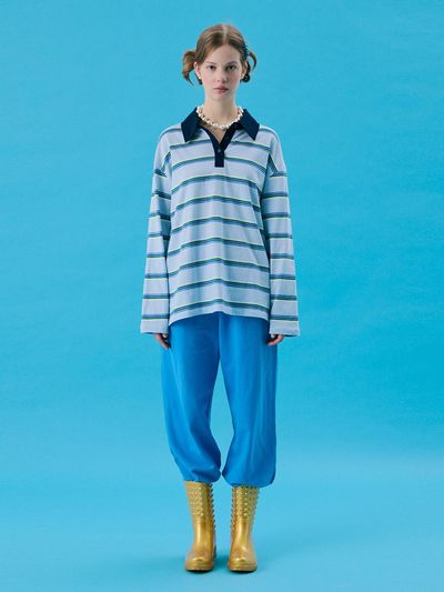 JUNEJUNE SPACE VOL11 Stripe Rugby Boxy T-shirt [Sky blue]