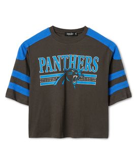 Junk Food Clothing Junk Food Clothing Women's Carolina Panthers Striped Bling Crop Tee