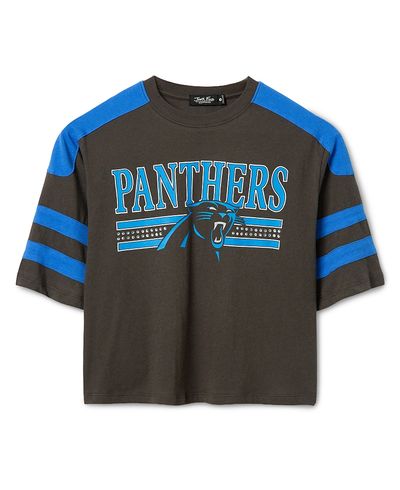 Junk Food Clothing Junk Food Clothing Women's Carolina Panthers Striped Bling Crop Tee