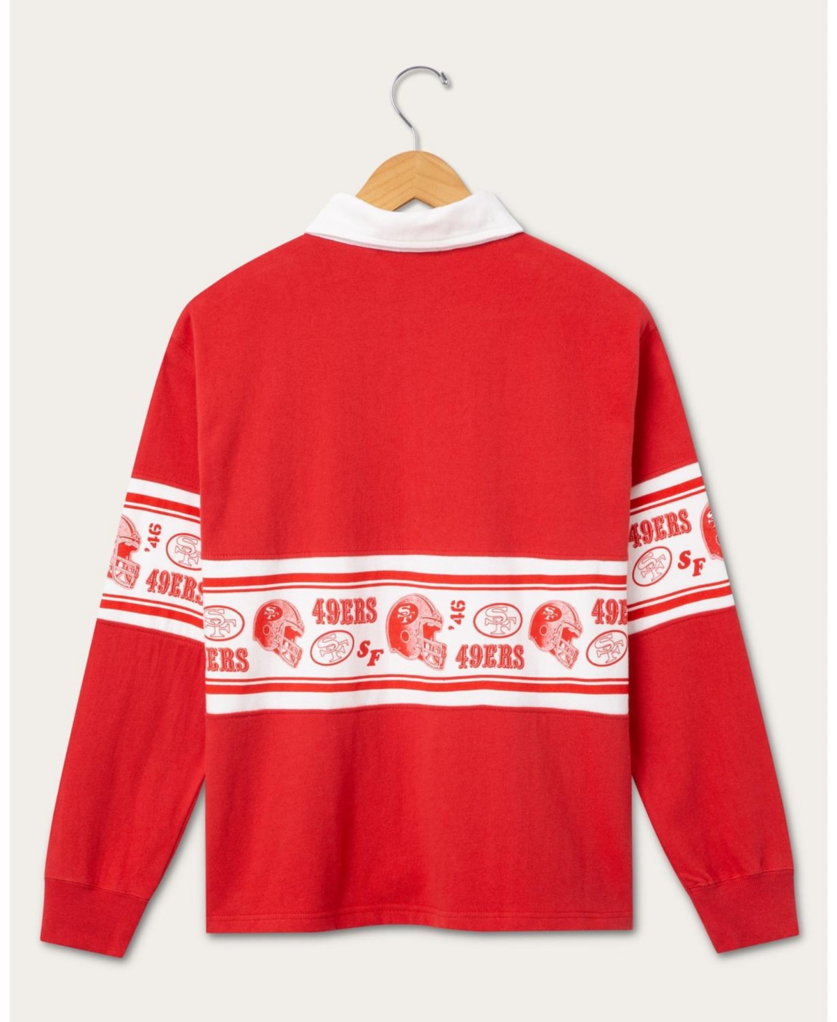 Junk Food Clothing - Women's San Francisco 49ers Helmet Rugby Shirt