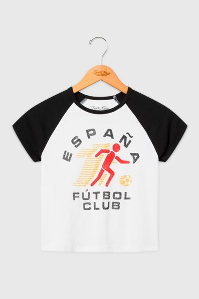 Junk Food Junk Food Espana Futbol Club Baby Raglan Tee in White/Black, Women's at Urban Outfitters