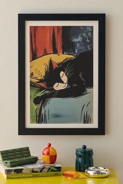 JunkyDotCom JunkyDotCom Ludwig The Black Cat Art Print in Black Wood Frame at Urban Outfitters